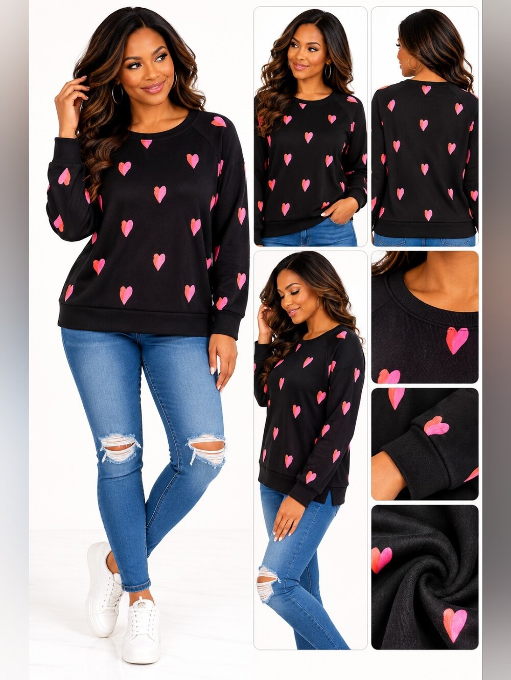 Seeing Stars Heartfelt Black Pink & Red Heart Lightweight Sweater | Plus Size 1X